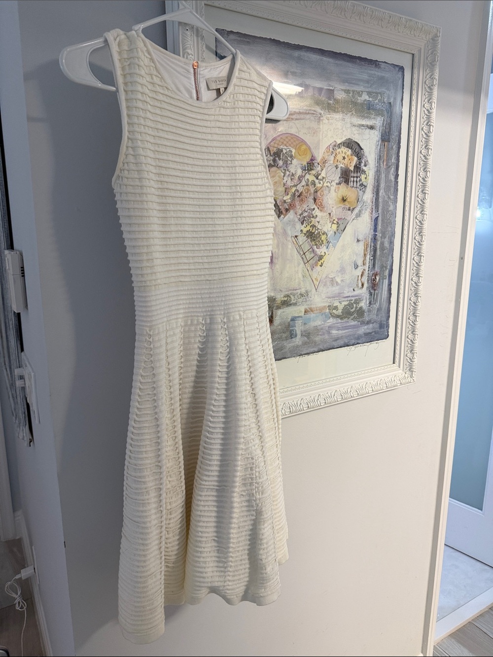 Ted Baker London Cream Ribbed Fit-and-Flare Dress